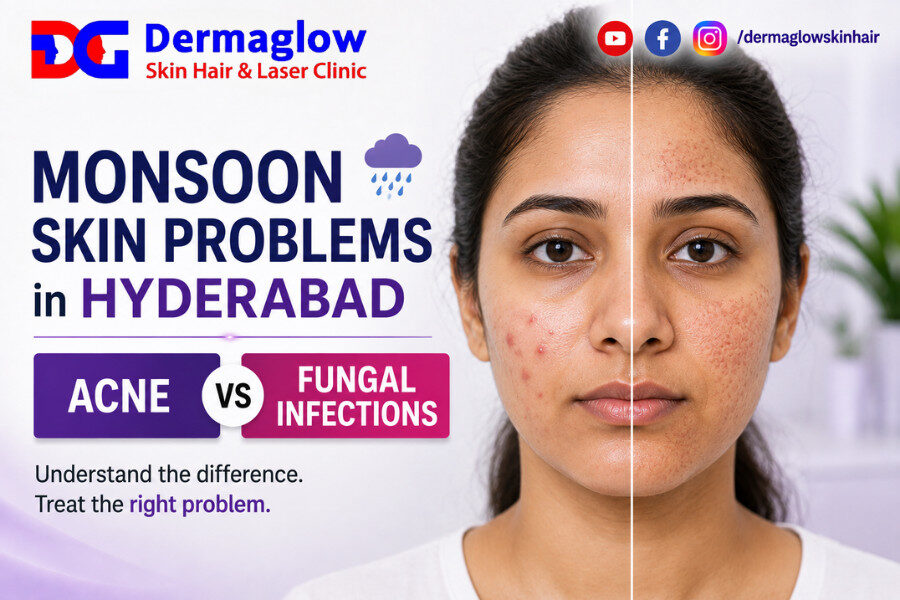 Read more about the article Monsoon Skin Problems in Hyderabad : Acne vs Fungal Infections