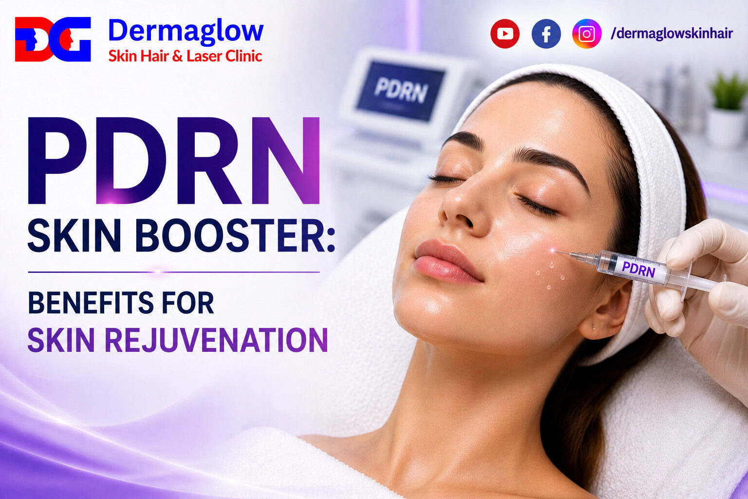 Woman receiving a PDRN Skin Booster injection for skin rejuvenation at Dermaglow Skin Hair & Laser Clinic in Hyderabad.